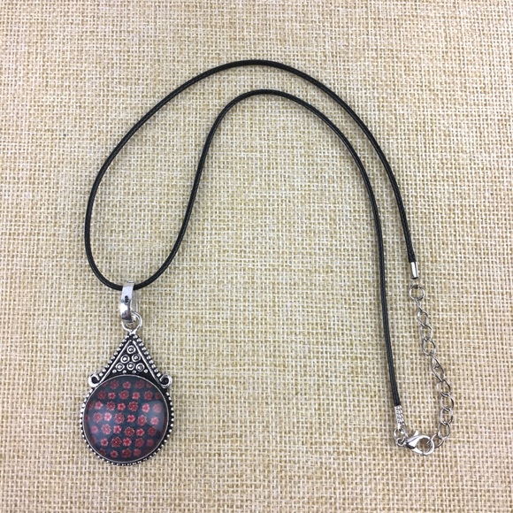 New Floral Dichroic Glass Acrylic Silver Overlay Pendant w Cord - Picture 8 of 8